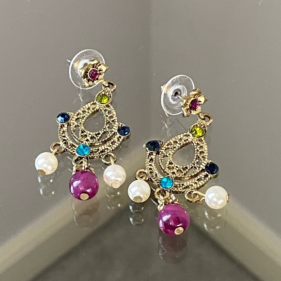 3 Strand Multi Stone Vintage Style Necklace & Matching Earrings - Picture 11 of 14